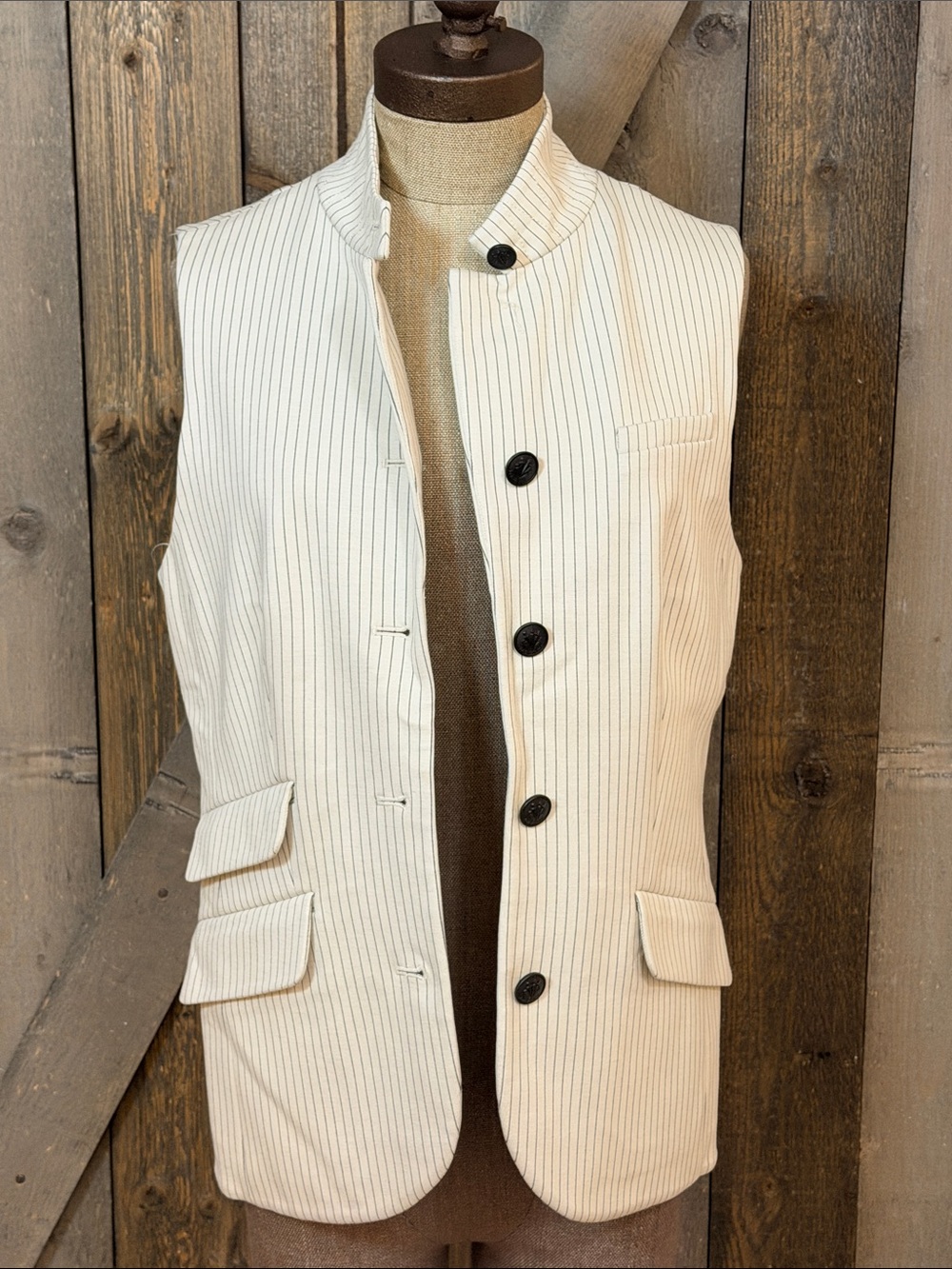 Rag & Bone Ivory Pinstripe Tailored Vest Sleeveless Blazer Quiet Luxury Medium